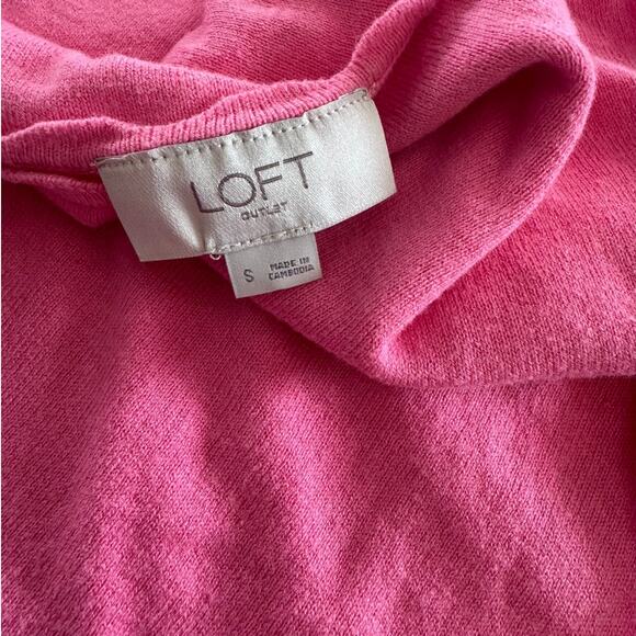 Ann Taylor LOFT Outlet Small Pink Cap Sleeve Ruffle Sweater Scallop Neckline - Picture 3 of 10